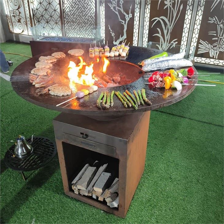 Outdoor Kitchen Corten Steel Fireplace Plancha Grill Smoker BBQ Grill