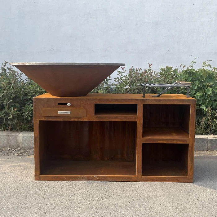 Izturīgs Corten tērauda bārbekjū grils āra terasēm