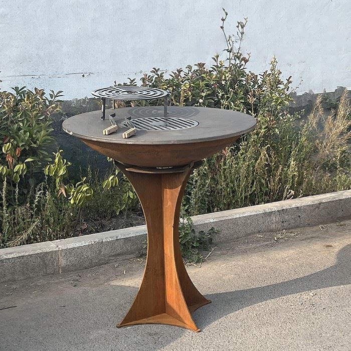 Outdoor Kitchen BBQ Grill Wood Burning Rusty Steel BBQ Grill price