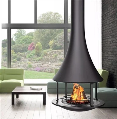 Piekārts ūdens lāses formas koka kamīns