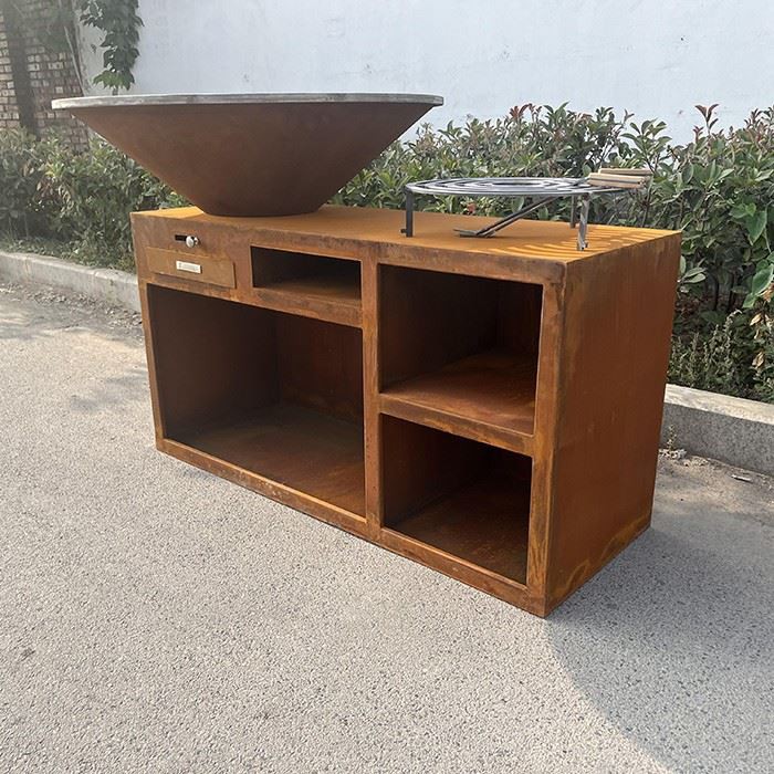 Weathered Corten Steel BBQ Grill factory